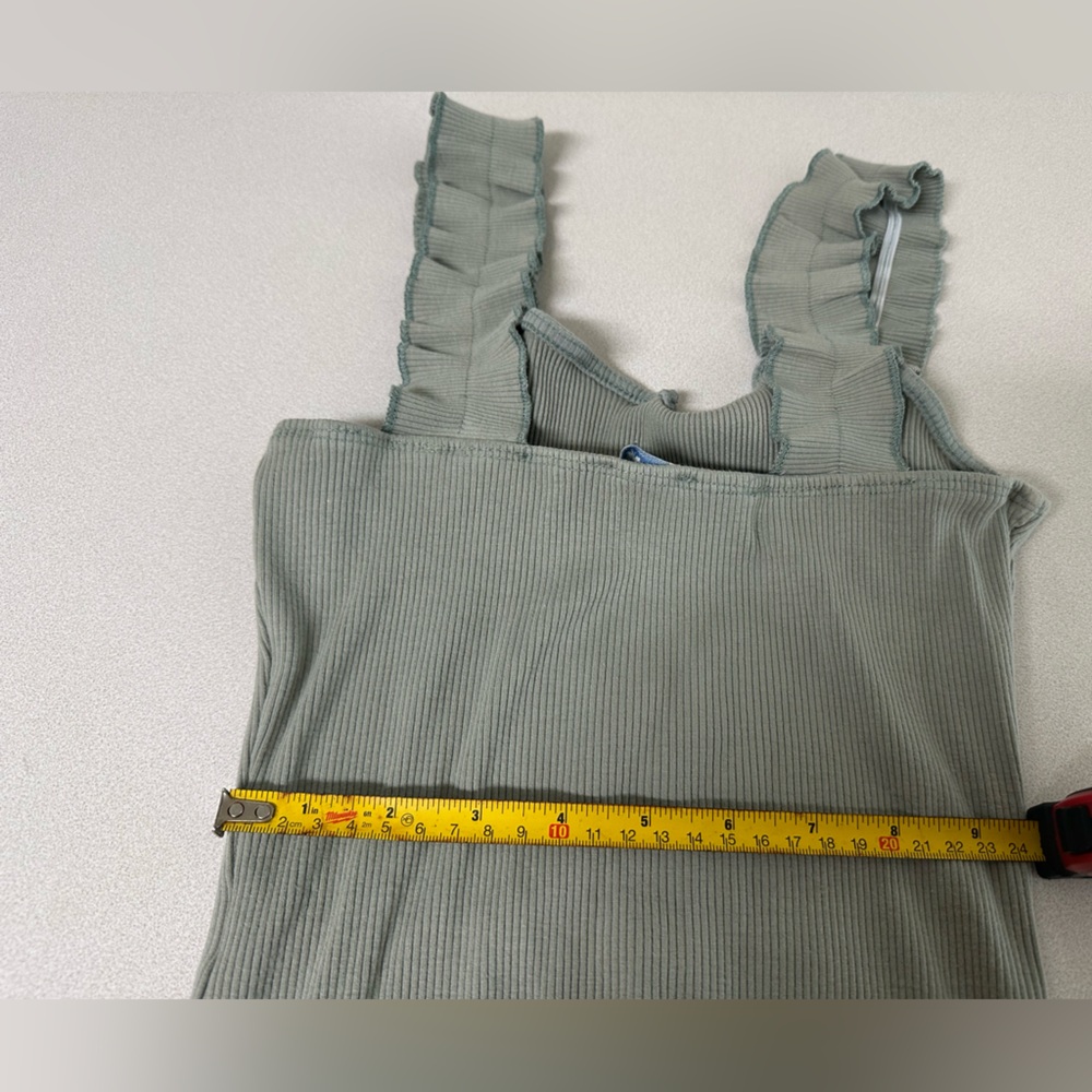 Blue Rain Sage Green Ribbed One-Piece Bodysuit with Ruffle Straps - Picture 5 of 5